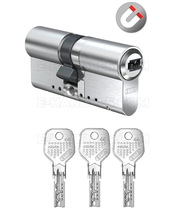 Wkładka EVVA Akura 44 Magnetic, 112 (56x56), klucz-klucz, nikiel - zestaw z 3 kluczami